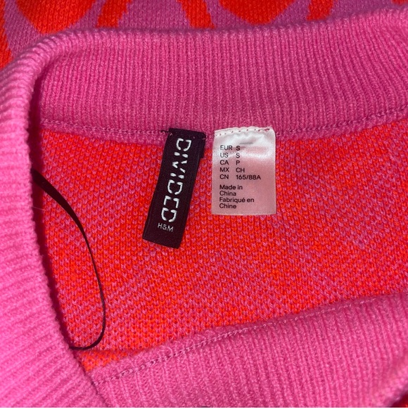 H&M DIVIDED Soft Jacquard Knit Pink & Orange Crewneck Sweater  Small - Picture 6 of 6